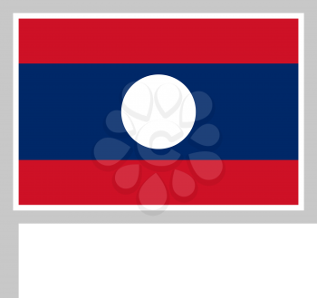 Laos flag on flagpole, rectangular shape icon on white background, vector illustration.
