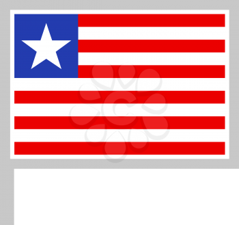 Liberia flag on flagpole, rectangular shape icon on white background, vector illustration.