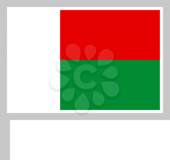 Madagascar flag on flagpole, rectangular shape icon on white background, vector illustration.
