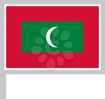 Maldives flag on flagpole, rectangular shape icon on white background, vector illustration.