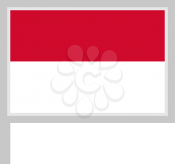 Monaco flag on flagpole, rectangular shape icon on white background, vector illustration.