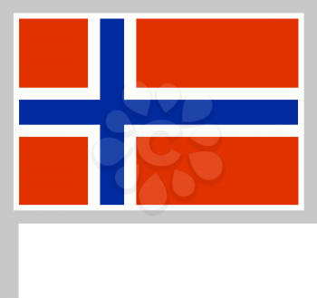 Norway flag on flagpole, rectangular shape icon on white background, vector illustration.