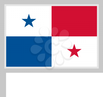Panama flag on flagpole, rectangular shape icon on white background, vector illustration.
