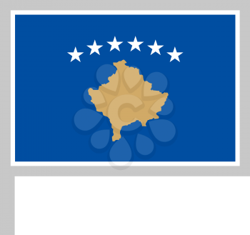 The republic of Kosovo flag on flagpole, rectangular shape icon on white background, vector illustration.