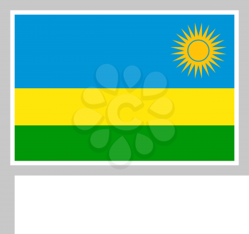 Rwanda flag on flagpole, rectangular shape icon on white background, vector illustration.