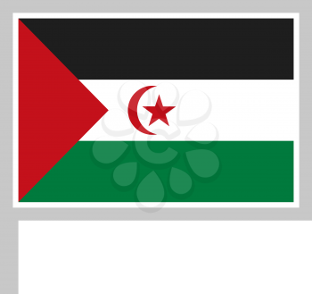 Sahrawi Arab Democratic republic flag on flagpole, rectangular shape icon on white background, vector illustration.