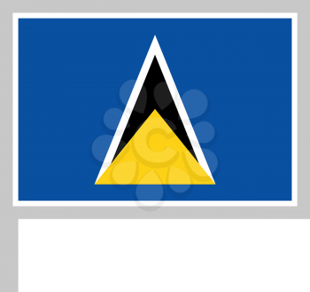 Saint Lucia flag on flagpole, rectangular shape icon on white background, vector illustration.