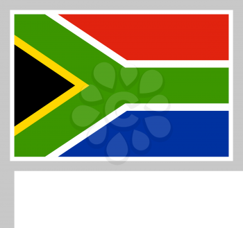 South Africa flag on flagpole, rectangular shape icon on white background, vector illustration.