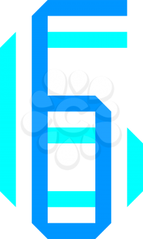 New font folded from two blue paper tapes. Trendy alphabet, vector number six