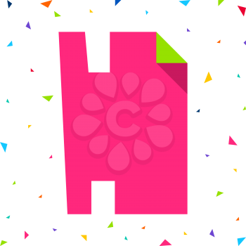 Colored Font, letter H cut from colored paper with bent angle, uppercase