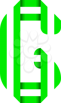 Striped font, modern trendy alphabet, letter G folded from green paper tape, vector illustration