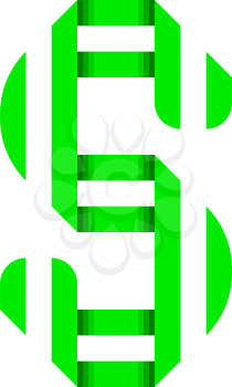 Striped font, modern trendy alphabet, letter S folded from green paper tape, vector illustration
