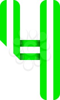 Striped font, modern trendy alphabet, number Four folded from green paper tape, vector illustration