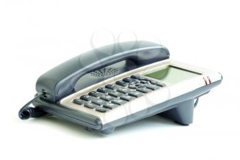 blue office telephone isolated on a white background