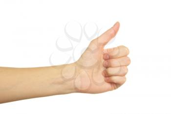 Human hand showing thumbs up isolated on white