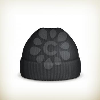 Knitted black cap, vector