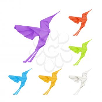 Origami hummingbirds, vector set