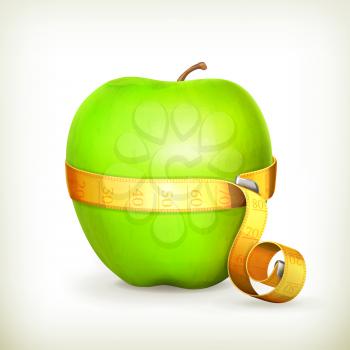 Tape measurement and green apple, vector