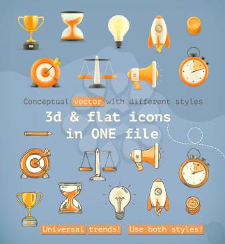 3d and flat set icons, conceptual vector with different styles
