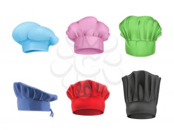 Chef hats multicolored, vector set