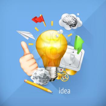 Idea concept, business brainstorming, vector illustration. Set is also suitable for mobile apps