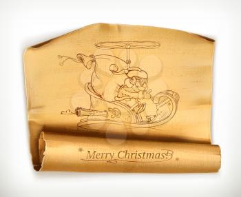 Merry Christmas old scroll, vector illustration