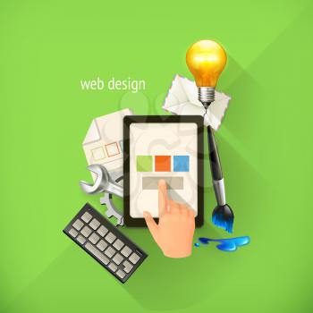 Web-design concept, infographic technology, vector illustration on light green background