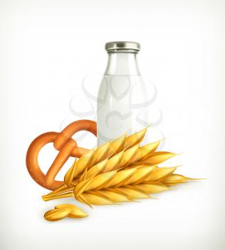 Wheat, milk and bread, isolated vector illustration