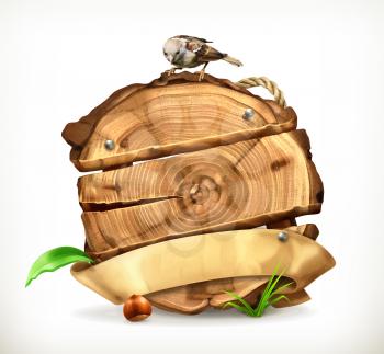 Wooden banner, tree stump vector illustration