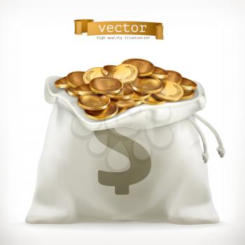 Moneybag and gold coins. Money 3d vector icon