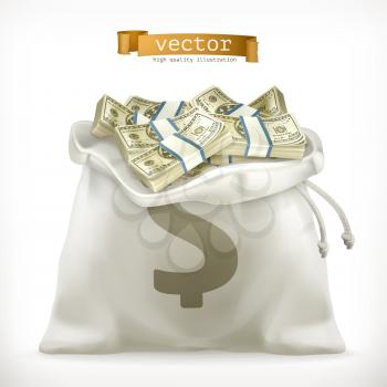 Moneybag. Paper money 3d vector icon