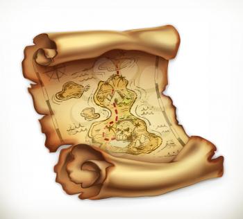Old map, treasure island. 3d vector icon