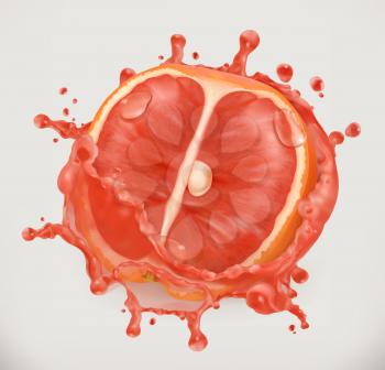 Grapefruit juice. Fresh fruit, 3d vector icon