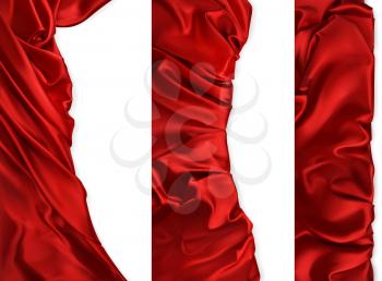 Drapery fabrics. Red cloths. 3d realistic vector set. Vertical banners