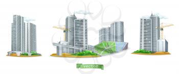 City. Buildings 3d vector icon set