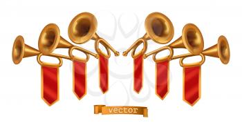 Gold fanfare. 3d vector realistic icon