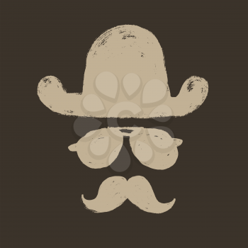 Retro elements set: bowler hat, moustache, and sunglasses