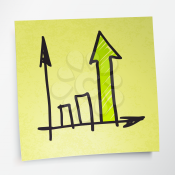 Successful business graph on yellow sticky paper. Vector illustration. EPS10.