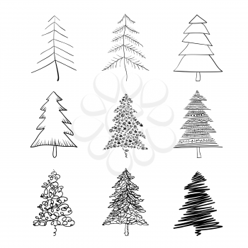 Christmas tree silhouette, set of illustrations. Vector, EPS8.