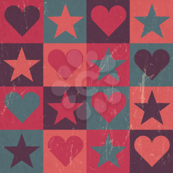Hearts And Stars Seamless Pattern Pink, Vector