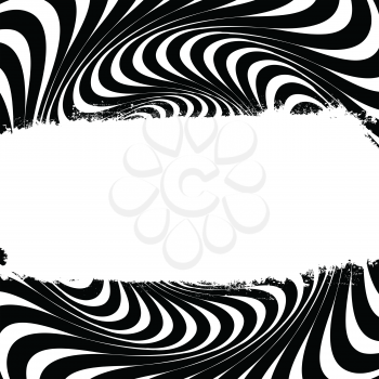Black and white swirl lines with grunge label. Vector.