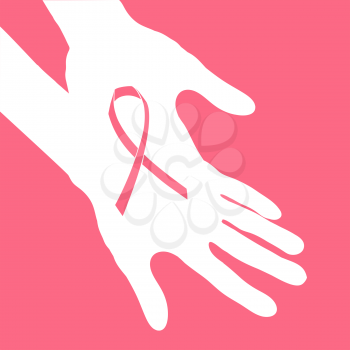 Breast cancer ribbon in hands.