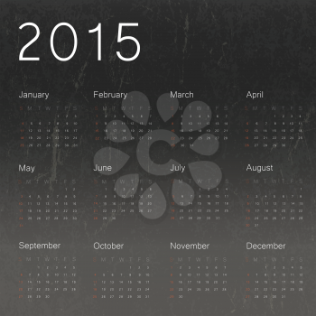 Calendar 2015 on black chalkboard background.Vector