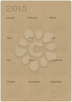 Calendar 2015 on recycled paper texture, vector