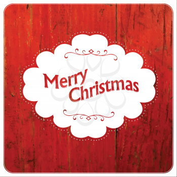 Merry Christmas VIntage Design On Red Planks. Vector