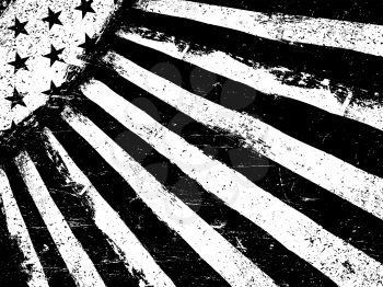 Monochrome Negative Photocopy American Flag Background. Grunge Aged VectorTemplate. Horizontal orientation.