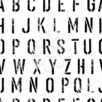 Stencil Grunge Alphabet Seamless Pattern. Black and white