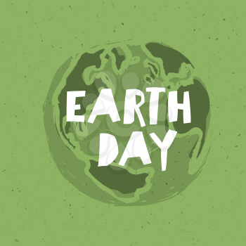Happy Earth Day Poster. Symbolic Earth illustration on the green toned recycled paper texture. 