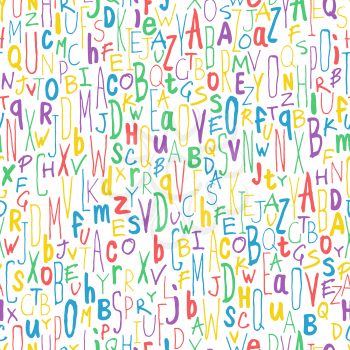 Colorful Different Letters. Alphabet Seamless Pattern. Hand-drawn vector illustration