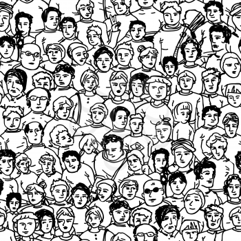 Hand Drawn People Characters Unrecognizable. Seamless pattern
